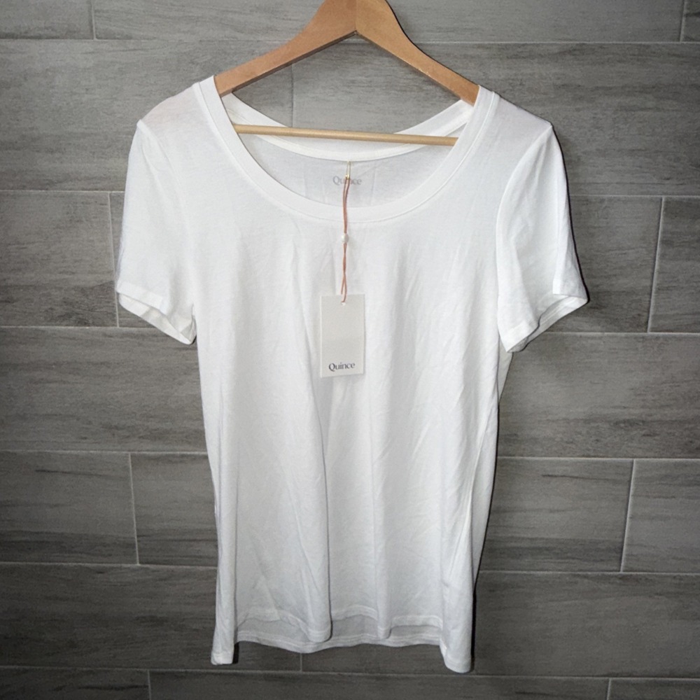 Quince Women's Small Scoop Neck Fitted T-Shirt Short Sleeve White NWT